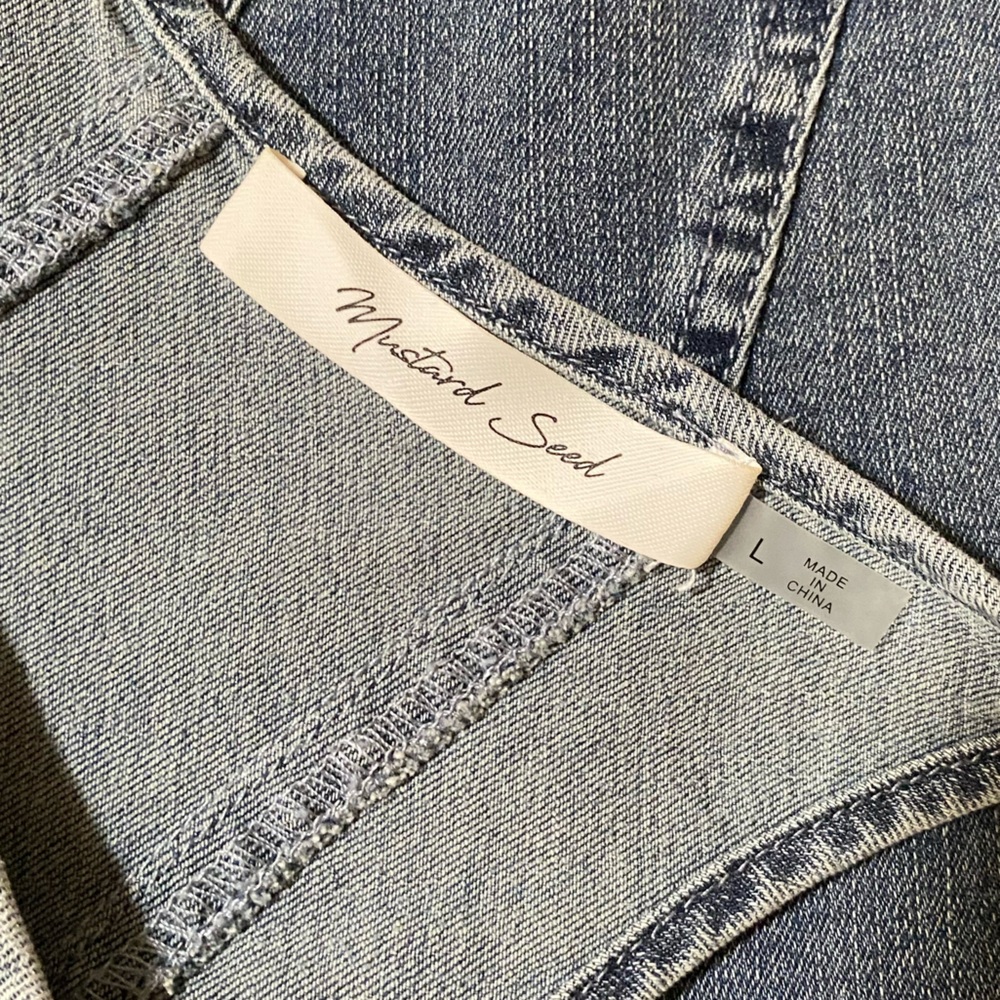 Mustard Seed Denim Tank Dress – Blue, Size L Flared A-Line, Chambray Dress - Picture 3 of 13